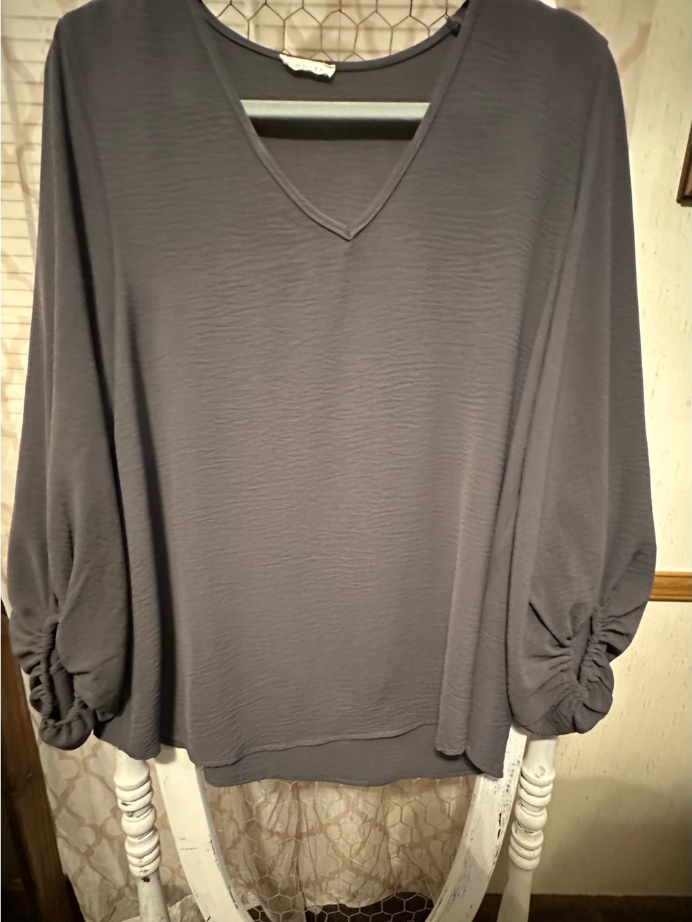 JODIFL Charcoal Gray V-Neck Long Sleeve Tunic